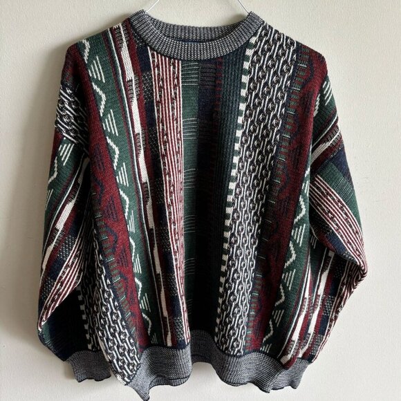 Salmon River Mens Long Sleeve Coogi Style Knit Sweater Multi color Size Large - Picture 1 of 9